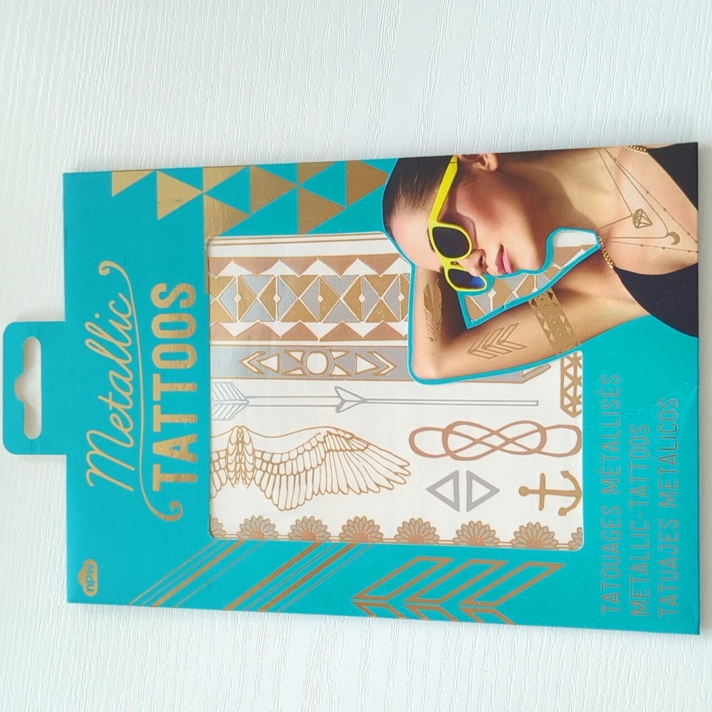 Metallic gold silver and rose gold body tattoos, 2 sheets